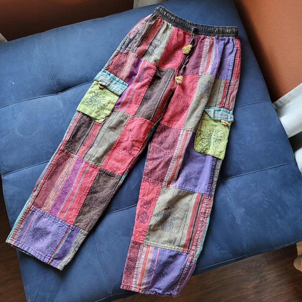 EARTHBOUND Red and Purple Cargo Pants Bohemian Patchwork